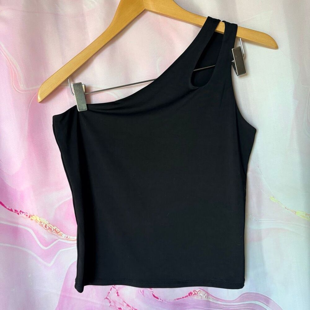 Express M Black Body Contour One Strap Asymmetrical Blouse Top Preppy Boardwalk